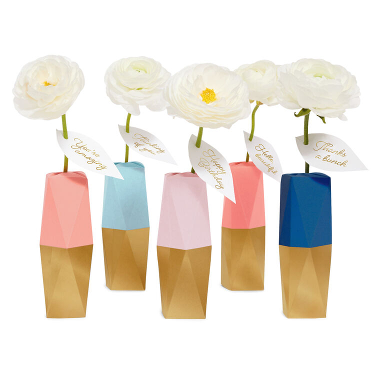 hallmark Mini Paper Vase Kit Pack of 5 With Water Vials and Leaf Tags