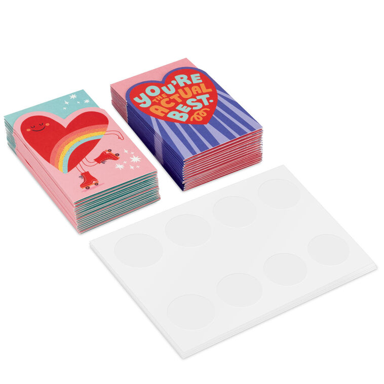 hallmark Mini Red Hearts Kids Assorted Valentine's Day Treat Card Pockets With Sticker Seals Pack of 32