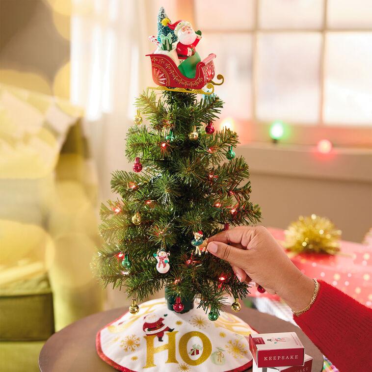 Hallmark Mini Vintage Santa ShowToppers Musical Tree Topper With Light 4.26”