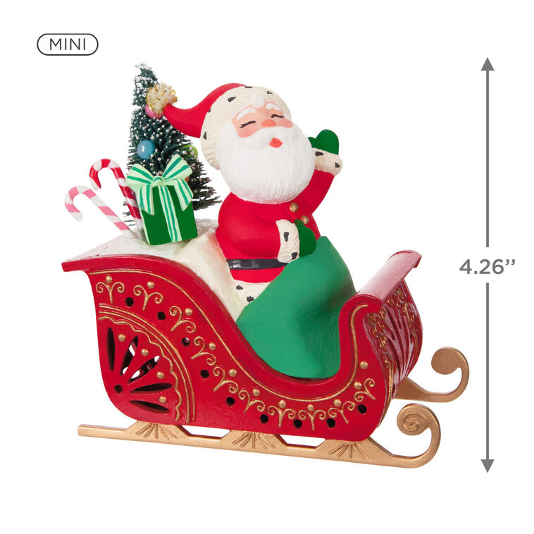Hallmark Mini Vintage Santa ShowToppers Musical Tree Topper With Light 4.26”