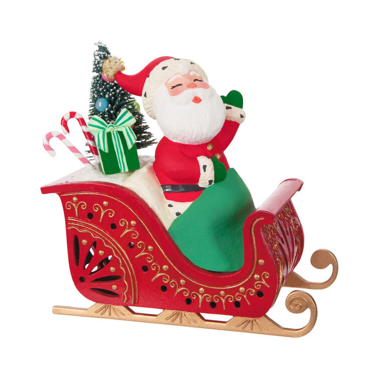 hallmark Mini Vintage Santa ShowToppers Musical Tree Topper With Light 4.26”