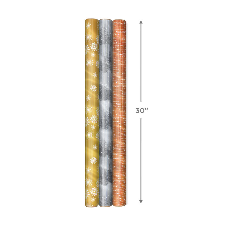 Hallmark Mixed Metallics 3-Pack Holiday Wrapping Paper Assortment 60 Sq. Ft