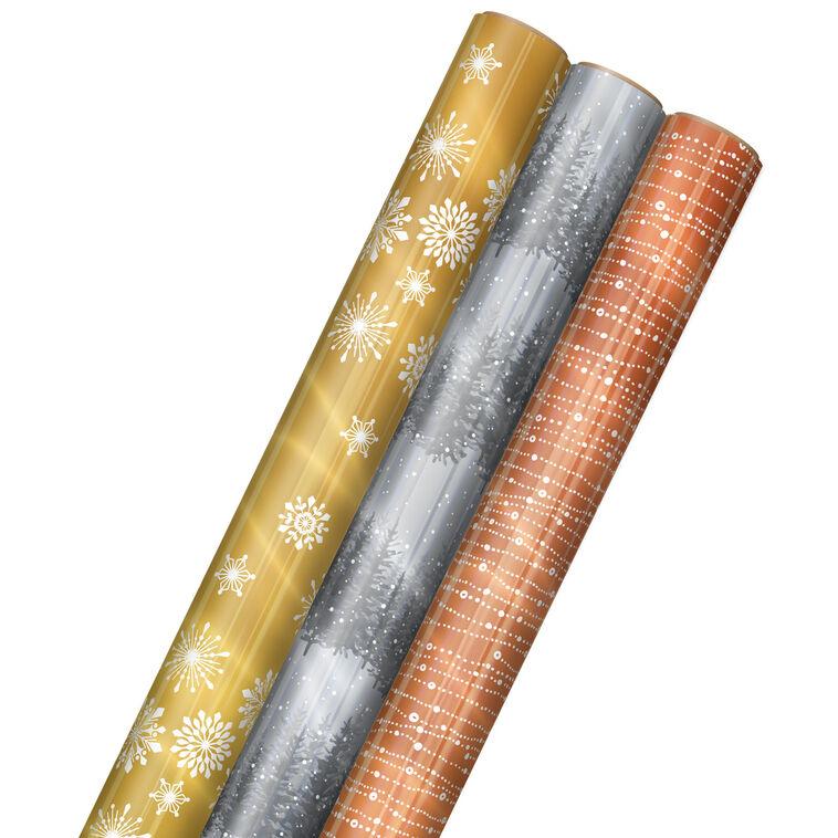 hallmark Mixed Metallics 3-Pack Holiday Wrapping Paper Assortment 60 sq. ft