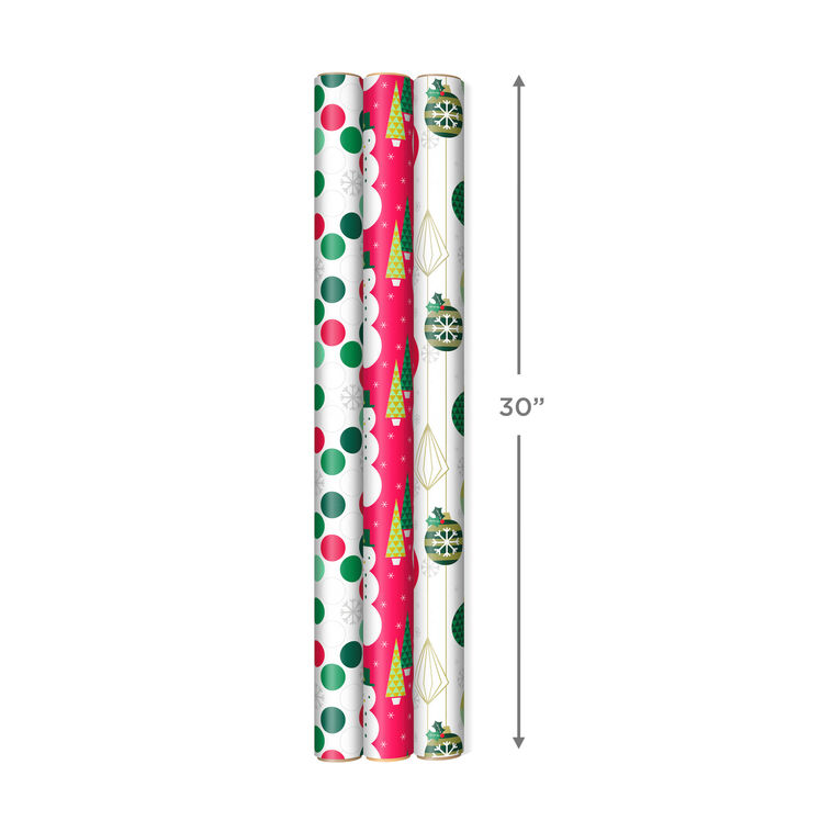 Hallmark Mod Holiday 3-Pack Reversible Wrapping Paper Assortment 120 Sq. Ft