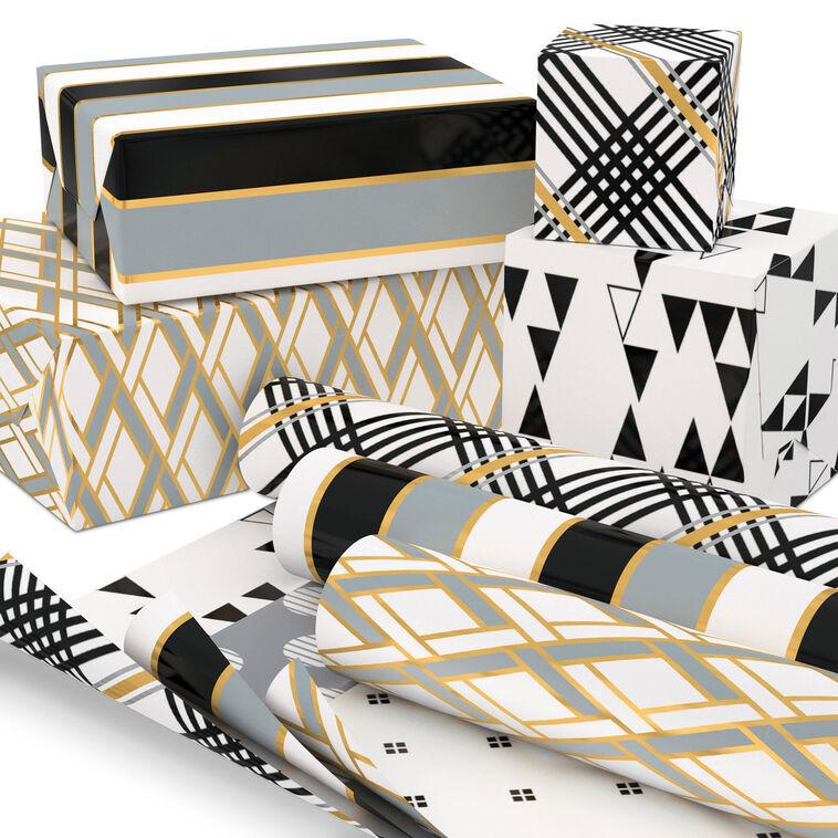 Hallmark Mod Patterns 3-Pack Wrapping Paper Ribbon And Sticker Tags