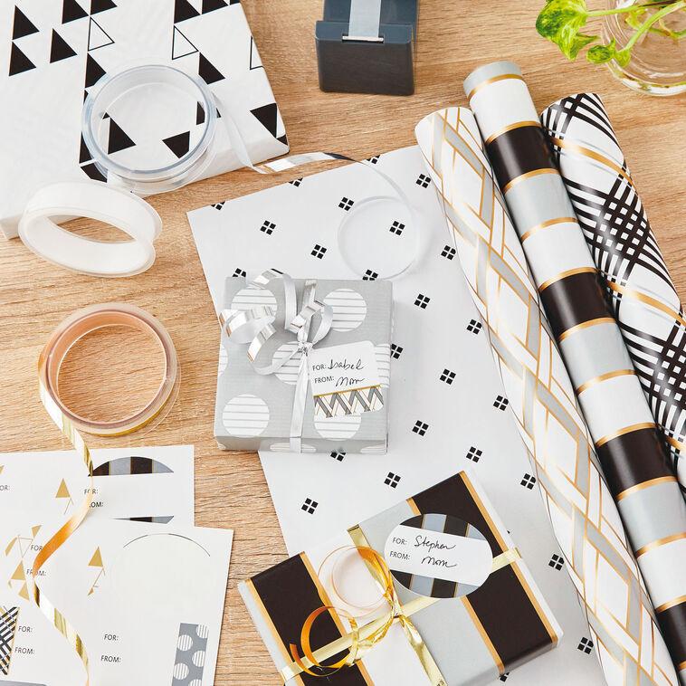 Hallmark Mod Patterns 3-Pack Wrapping Paper Ribbon And Sticker Tags