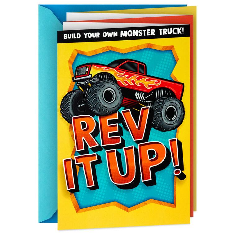 hallmark Monster Truck Birthday Card for Kids With Papercraft Activity