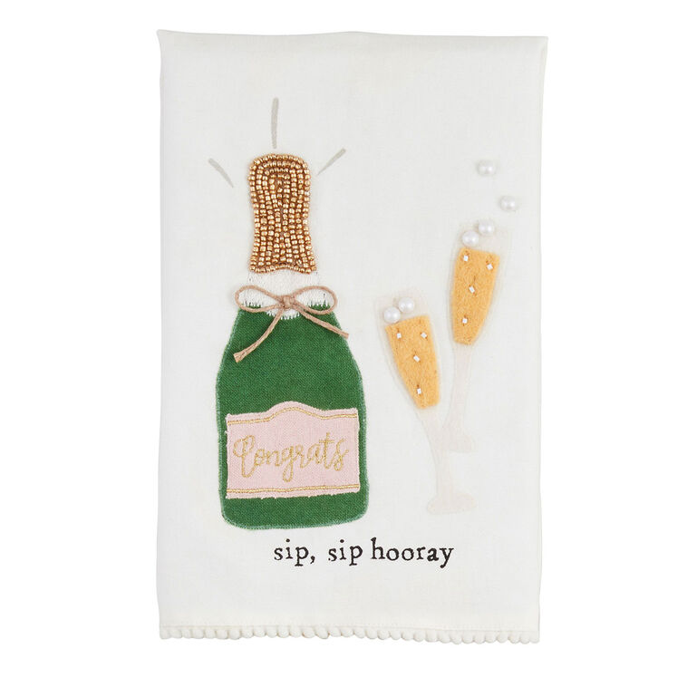 hallmark Mud Pie Champagne Bottle and Glasses Tea Towel