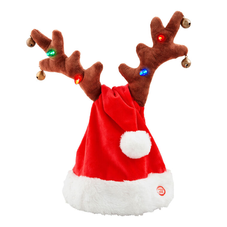 hallmark Mud Pie Dancing Musical Santa Hat With Light-Up Reindeer Antlers