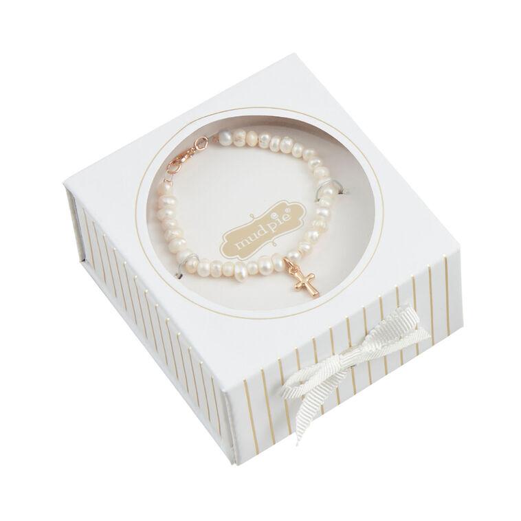 Hallmark Mud Pie Gold Cross Pearl Bracelet For Toddler