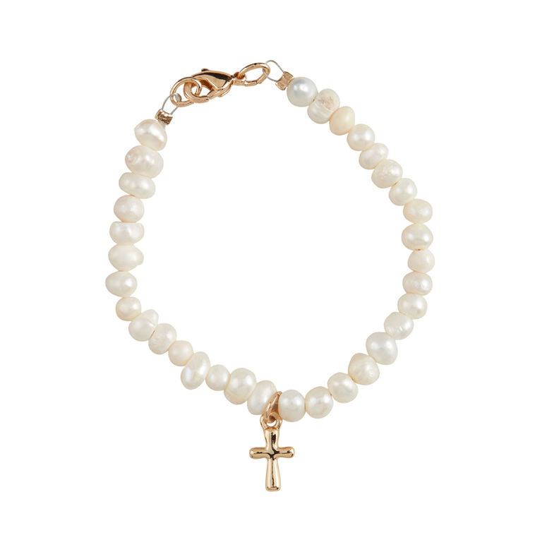 hallmark Mud Pie Gold Cross Pearl Bracelet for Toddler