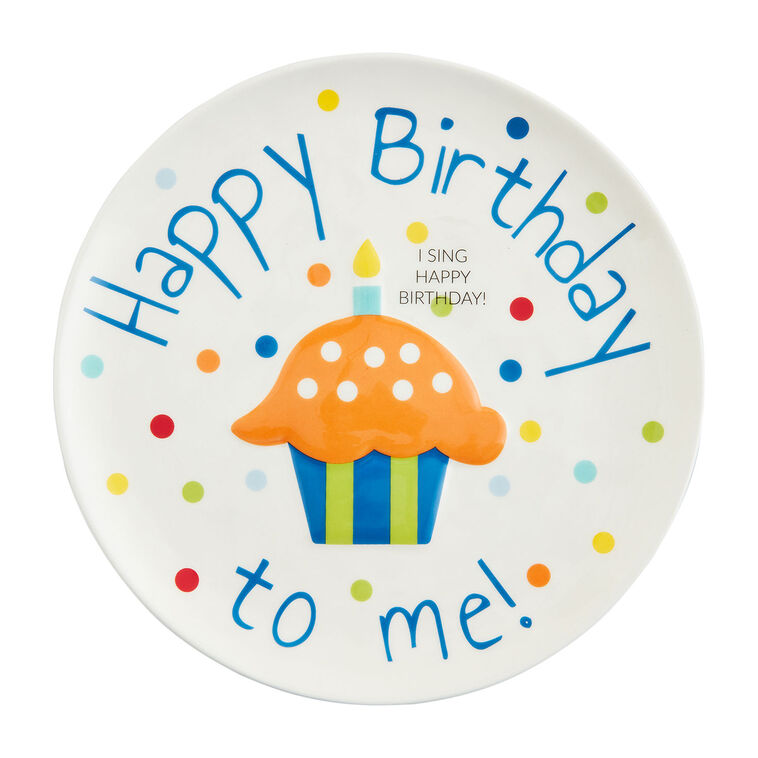 hallmark Mud Pie Musical Orange Cupcake Birthday Plate 8"