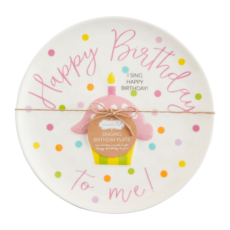 Hallmark Mud Pie Musical Pink Cupcake Birthday Plate 8"