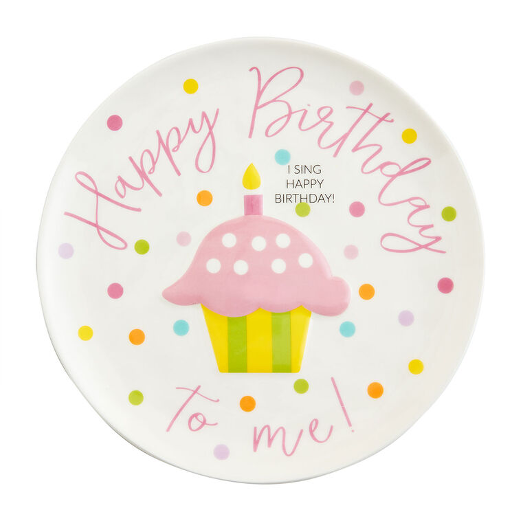hallmark Mud Pie Musical Pink Cupcake Birthday Plate 8"