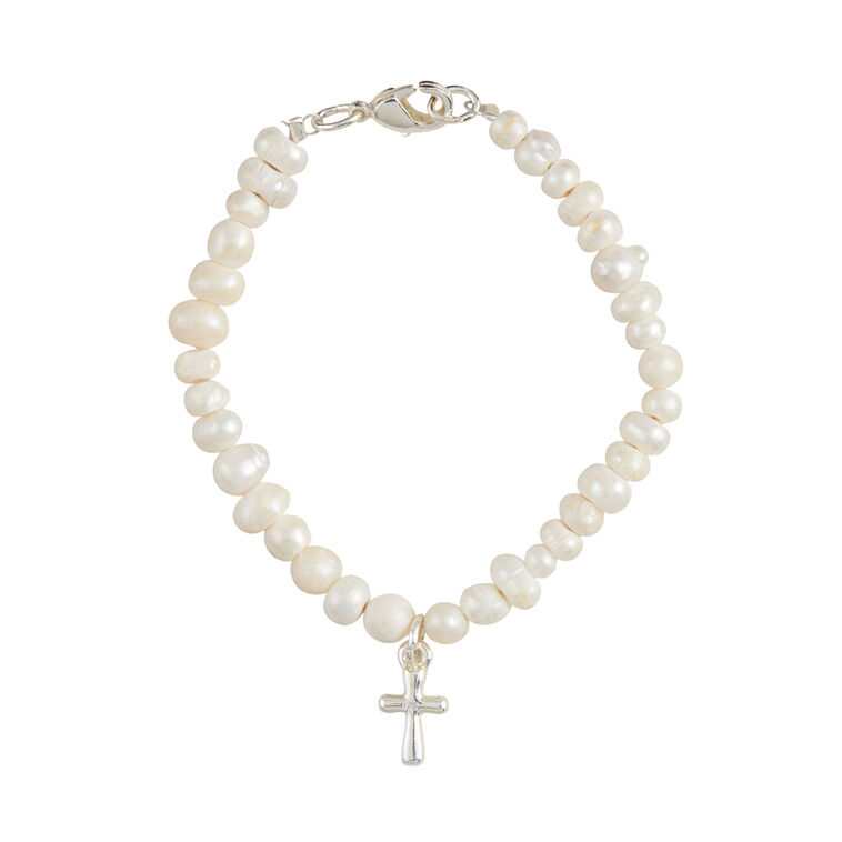 hallmark Mud Pie Silver Cross Pearl Bracelet for Toddler