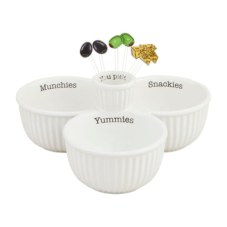 hallmark Mud Pie Snack Bowl Trio and Picks Serving Set