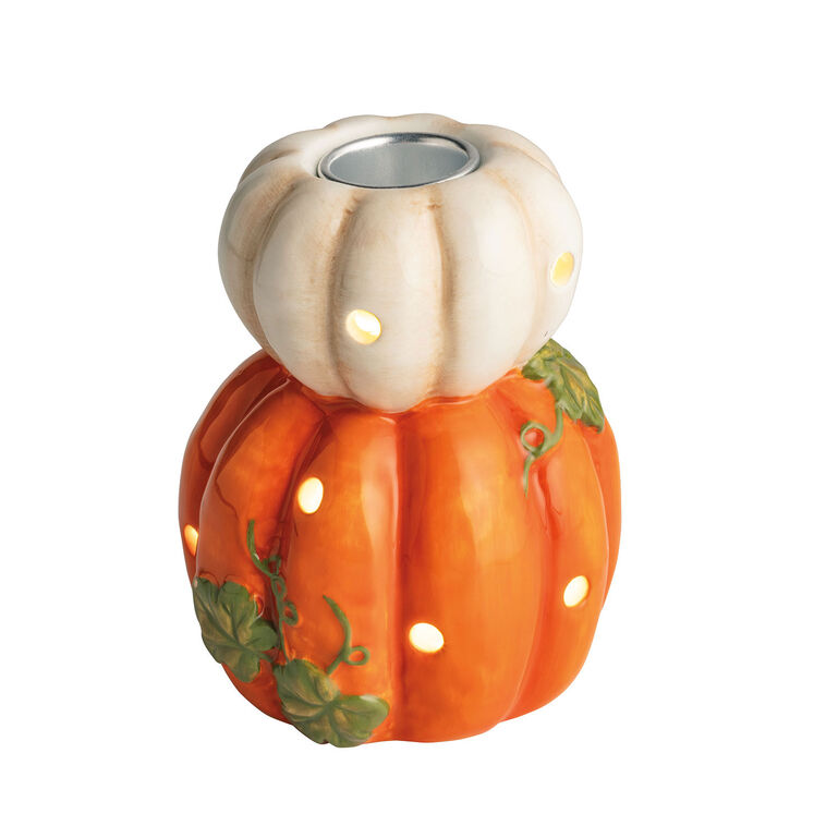 hallmark Mud Pie Thanksgiving Pumpkins Taper Candle Holder With LED Light