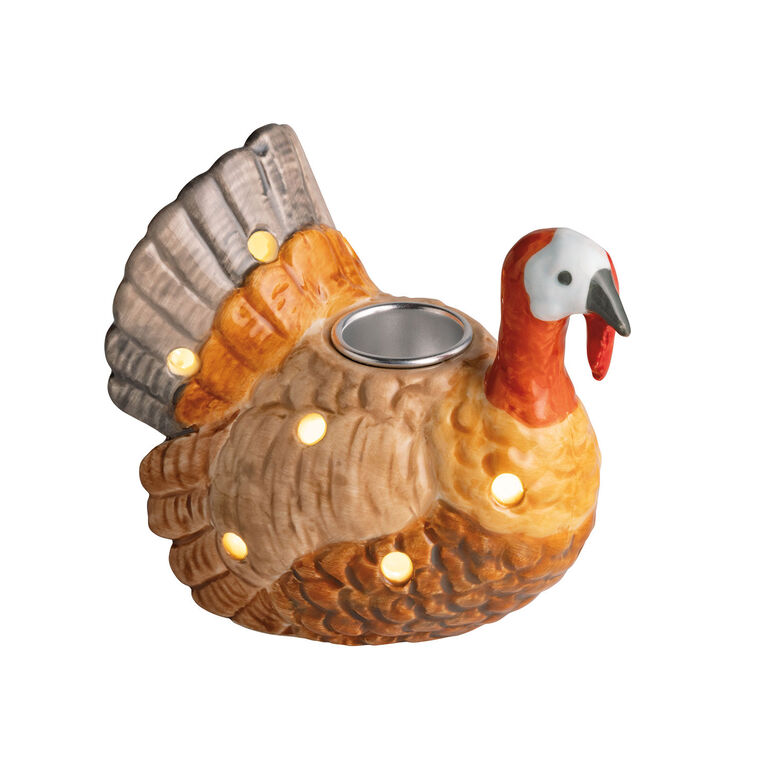 hallmark Mud Pie Thanksgiving Turkey Taper Candle Holder With LED Light
