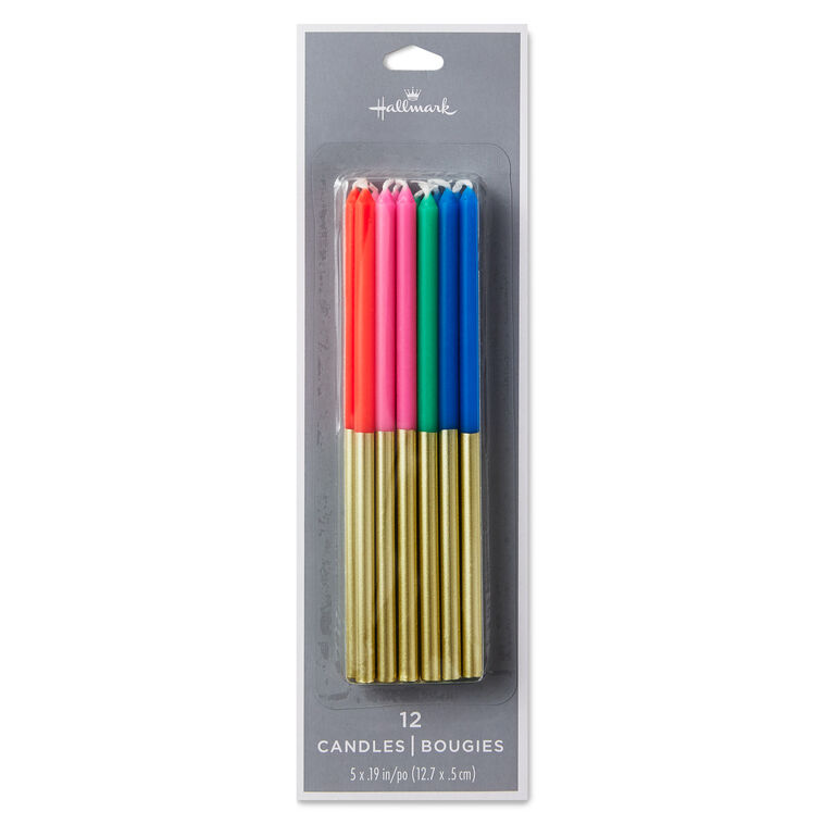 Hallmark Multicolor And Gold Two-Tone Tall Birthday Candles Set Of 12