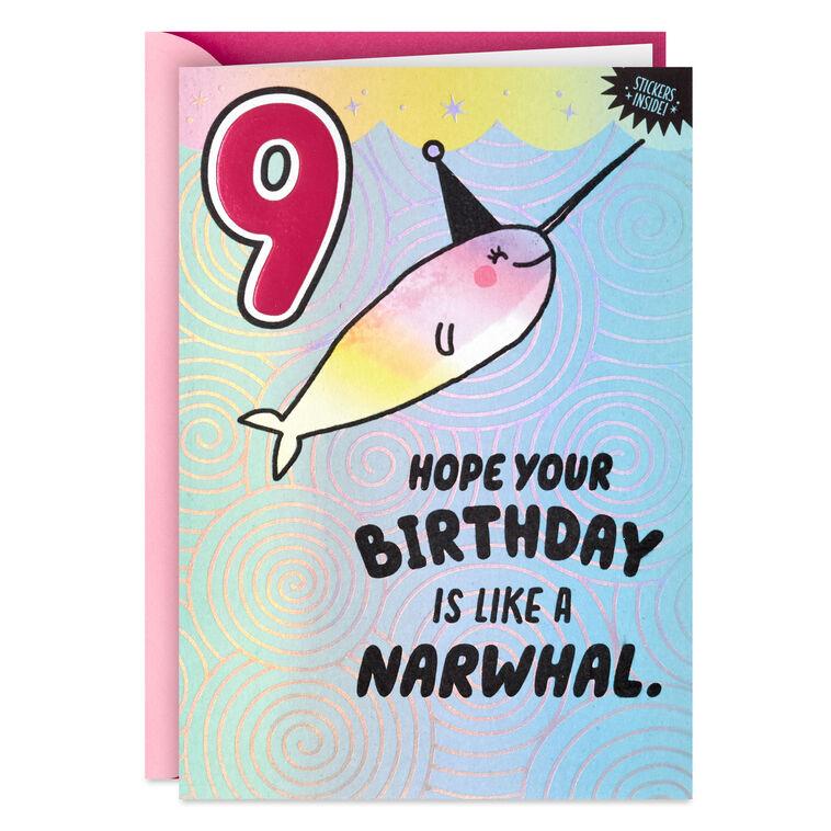 hallmark Narwhal 9th Birthday Card for Kid With Stickers