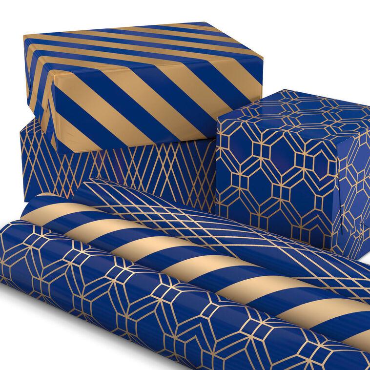 Hallmark Navy And Gold 3-Pack Wrapping Paper 105 Sq. Ft. Total