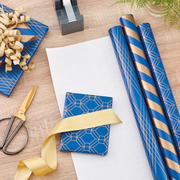 Hallmark Navy And Gold 3-Pack Wrapping Paper 105 Sq. Ft. Total