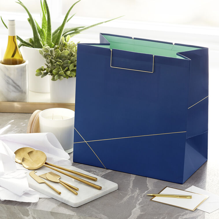 Hallmark Navy With Gold Extra-Deep Square Gift Bag 15"