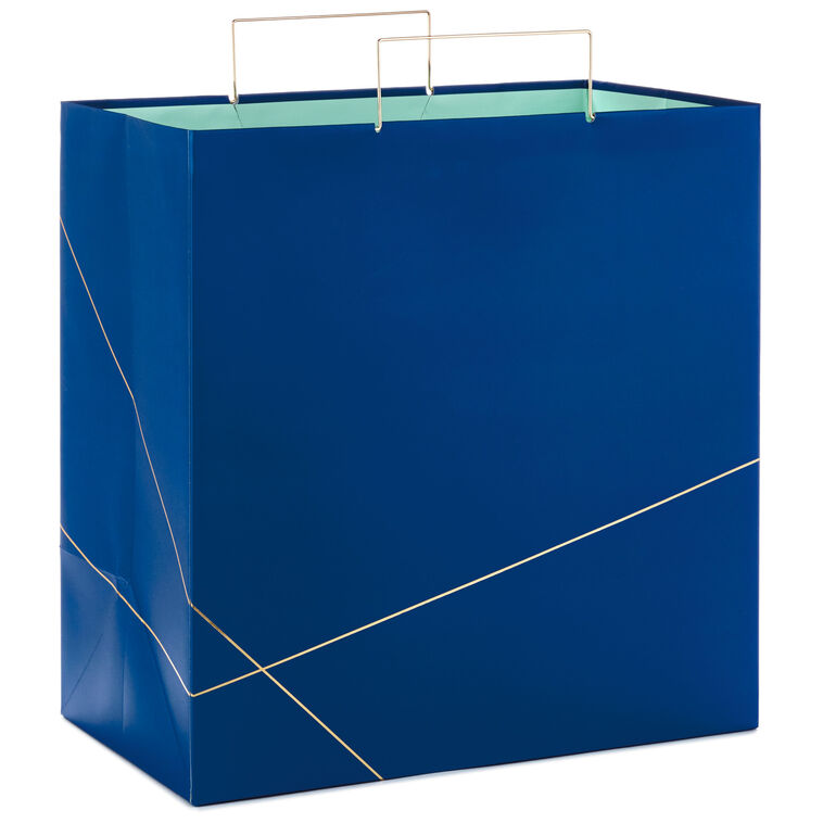 hallmark Navy With Gold Extra-Deep Square Gift Bag 15"