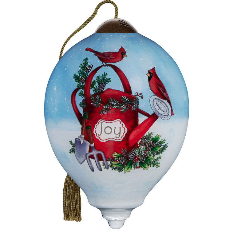hallmark Ne'Qwa Art Cardinals on Watering Can Glass Christmas Ornament
