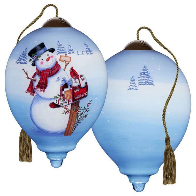 Hallmark Ne'Qwa Art Christmas Wishes Snowman At Mailbox Glass Ornament