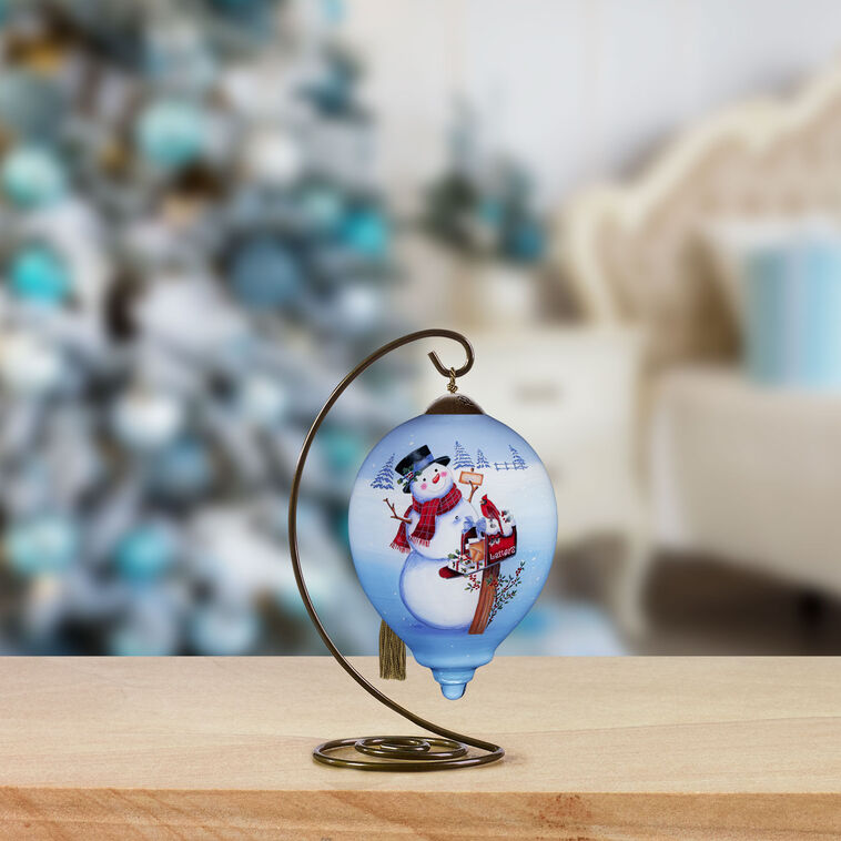 Hallmark Ne'Qwa Art Christmas Wishes Snowman At Mailbox Glass Ornament
