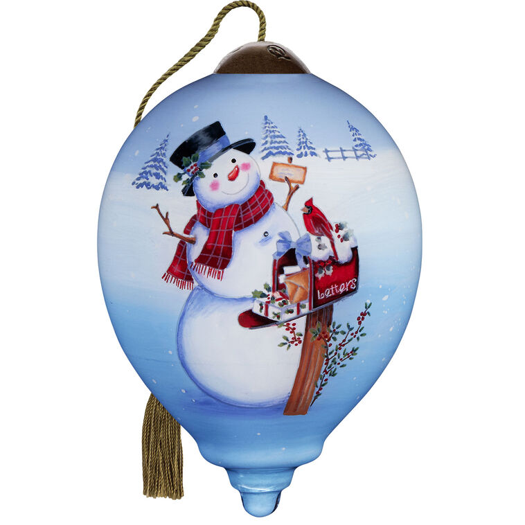 hallmark Ne'Qwa Art Christmas Wishes Snowman at Mailbox Glass Ornament