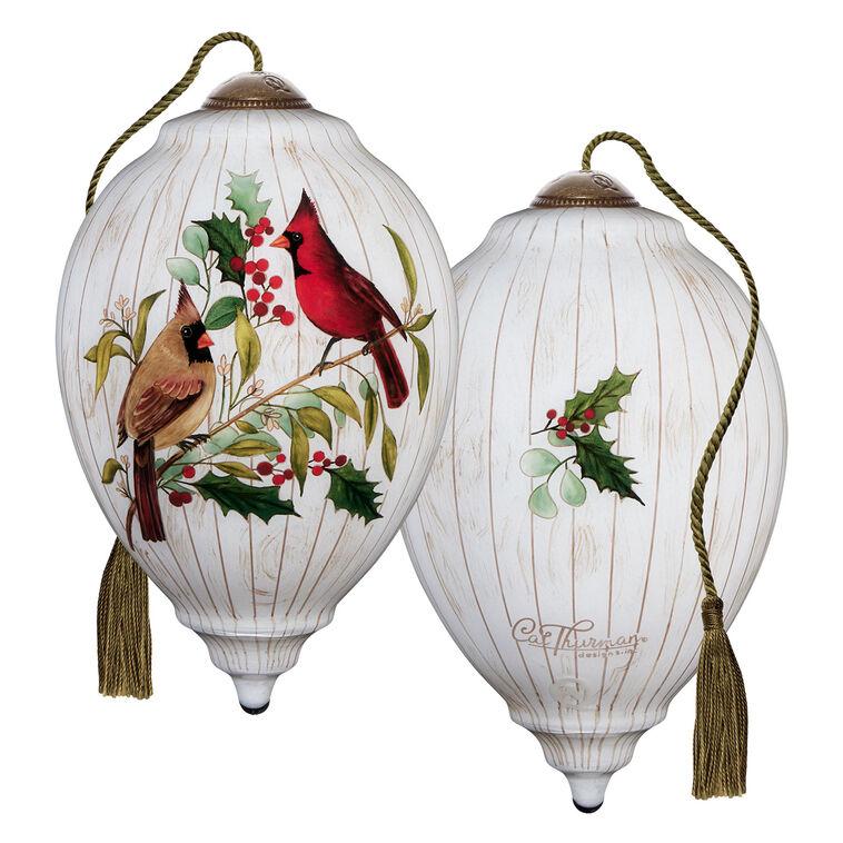 Hallmark Ne'Qwa Art Happy Holly-Days To You Cardinals Glass Christmas Ornament