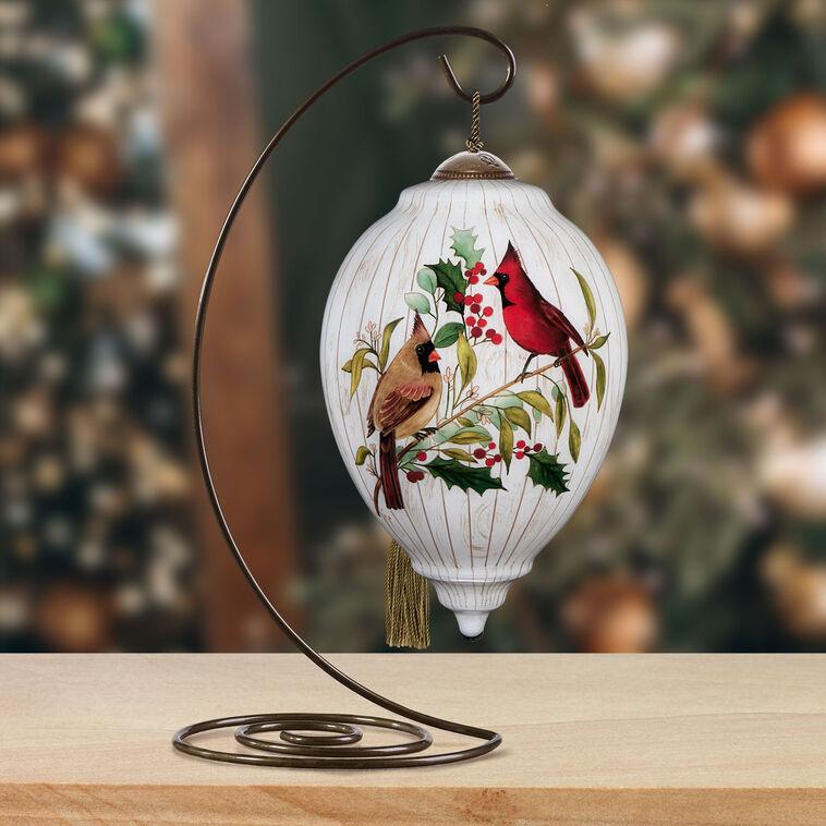 Hallmark Ne'Qwa Art Happy Holly-Days To You Cardinals Glass Christmas Ornament