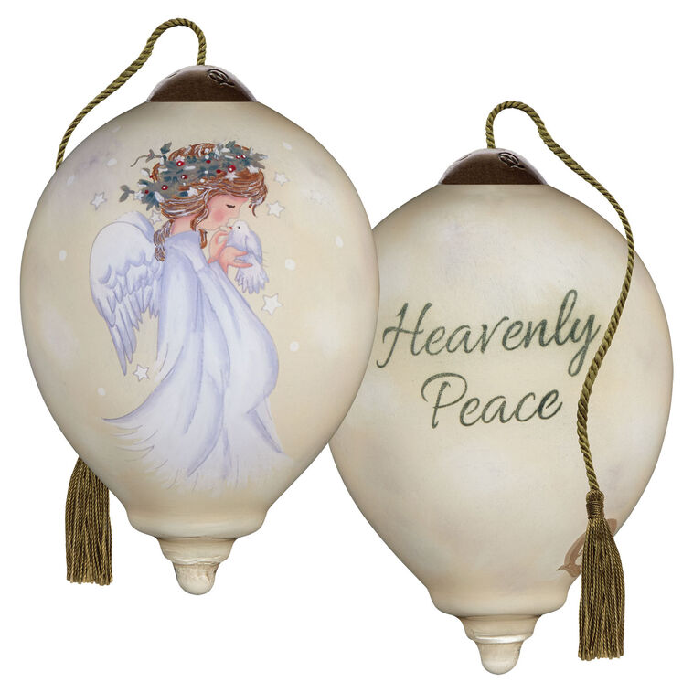 Hallmark Ne'Qwa Art Heavenly Peace Sweet Angel And Dove Glass Christmas Ornament
