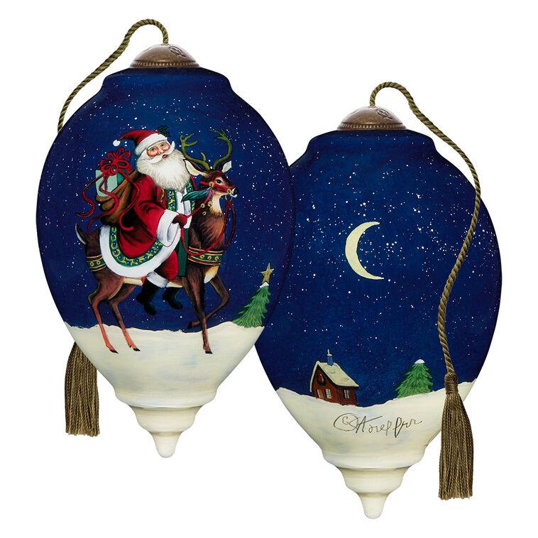 Hallmark Ne'Qwa Art Jingle All The Way Santa And Reindeer Glass Christmas Ornament