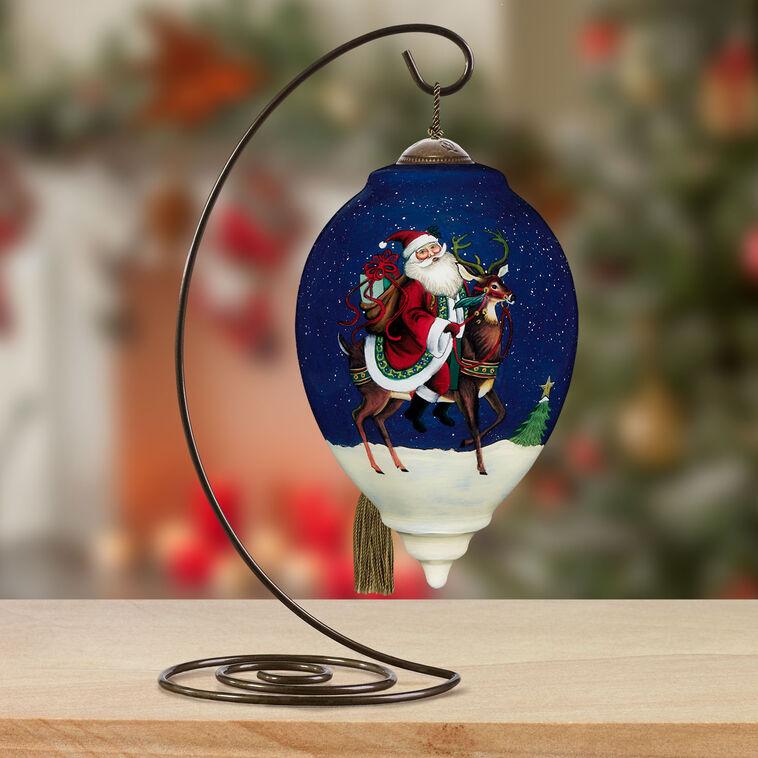 Hallmark Ne'Qwa Art Jingle All The Way Santa And Reindeer Glass Christmas Ornament