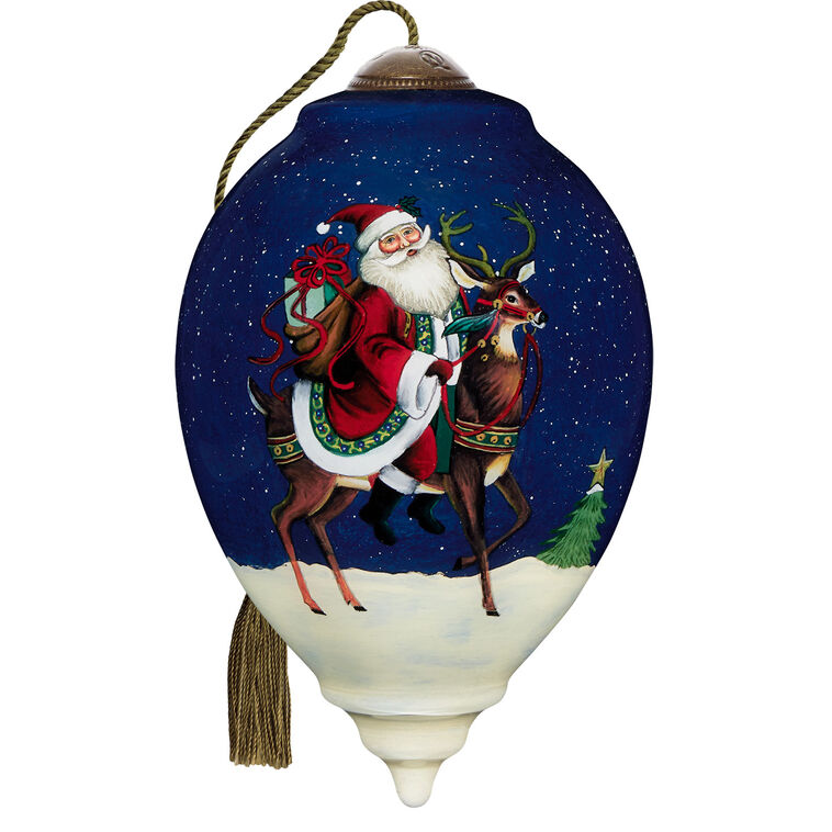 hallmark Ne'Qwa Art Jingle All the Way Santa and Reindeer Glass Christmas Ornament