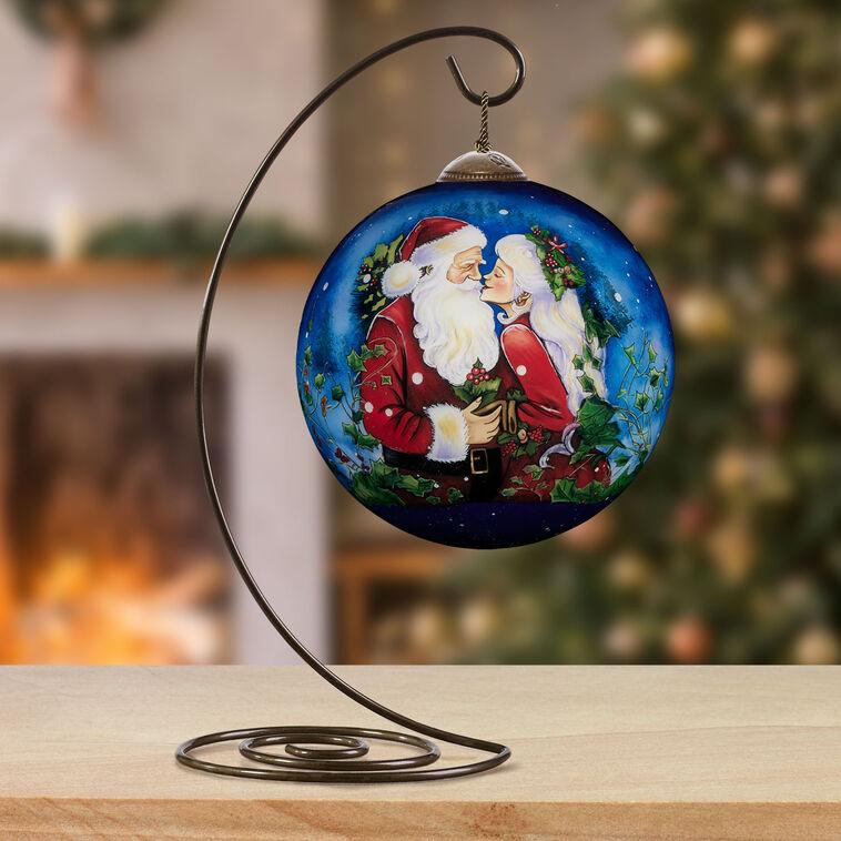 Hallmark Ne'Qwa Art Merry Kiss-Mas Santa And Mrs. Claus Glass Christmas Ornament
