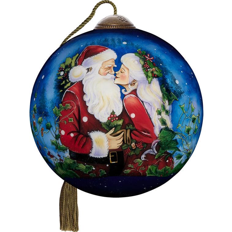 hallmark Ne'Qwa Art Merry Kiss-Mas Santa and Mrs. Claus Glass Christmas Ornament