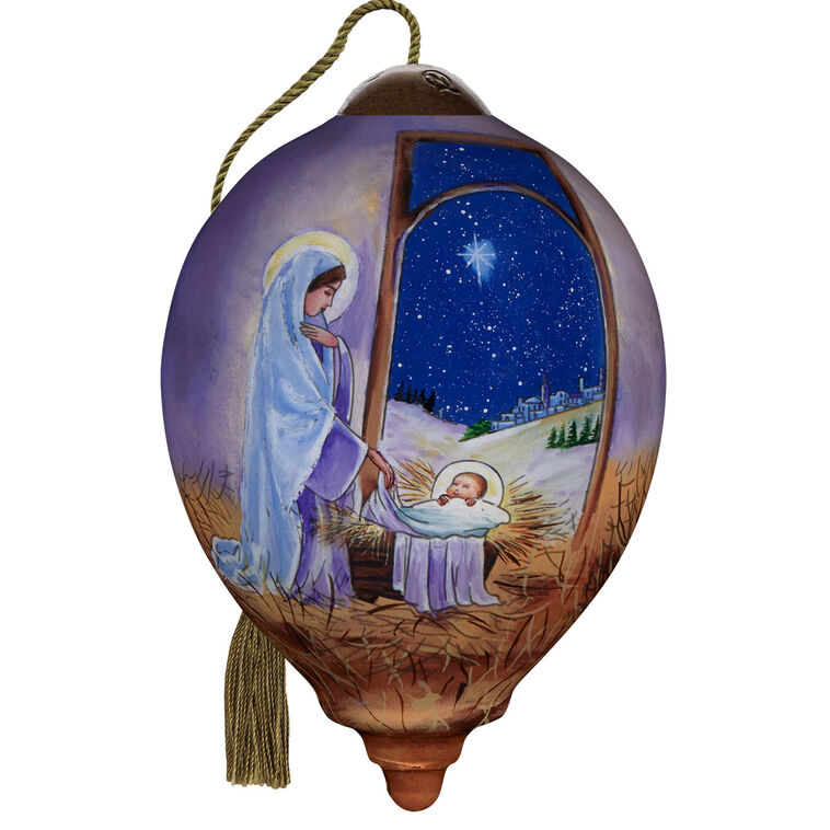 hallmark Ne'Qwa Art O Night Divine Mary and Baby Jesus Glass Christmas Ornament
