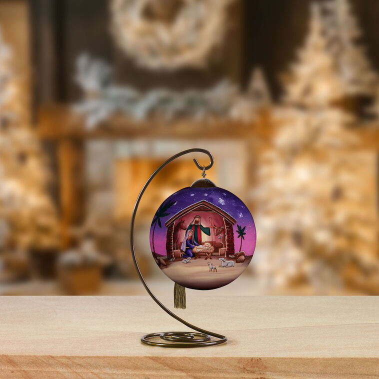 Hallmark Ne'Qwa Art Silent Night Holy Night Nativity Scene Glass Christmas Ornament