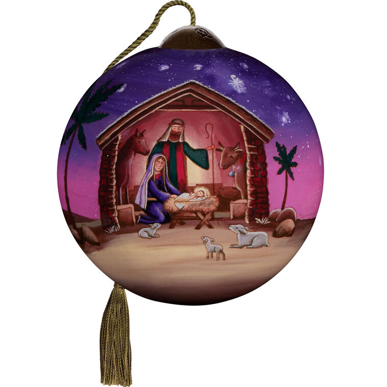 hallmark Ne'Qwa Art Silent Night Holy Night Nativity Scene Glass Christmas Ornament