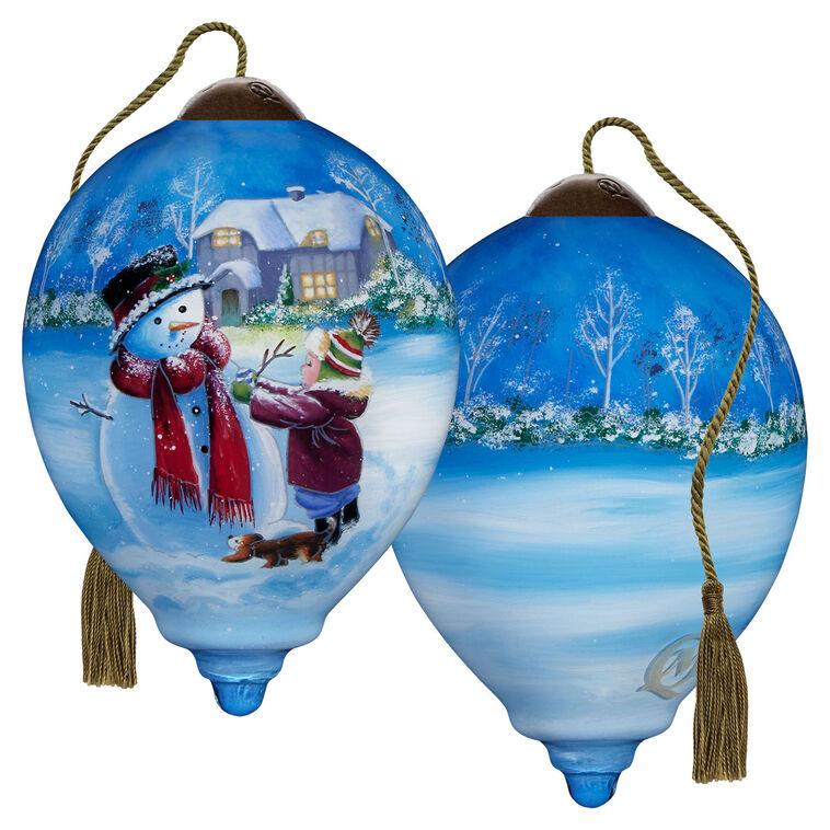 Hallmark Ne'Qwa Art You Warm My Heart Snowman And Child Glass Christmas Ornament