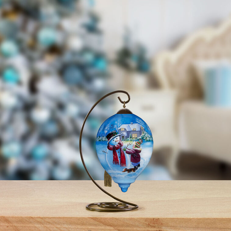Hallmark Ne'Qwa Art You Warm My Heart Snowman And Child Glass Christmas Ornament