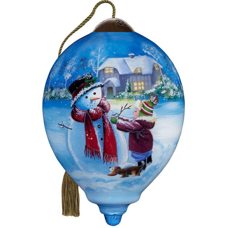 hallmark Ne'Qwa Art You Warm My Heart Snowman and Child Glass Christmas Ornament