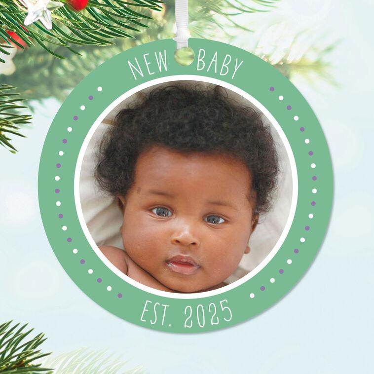 Hallmark New Baby Round Metal Personalized Ornament Custom Photo And Text