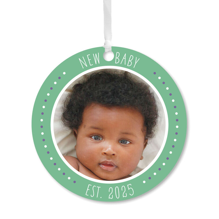 hallmark New Baby Round Metal Personalized Ornament Custom Photo and Text