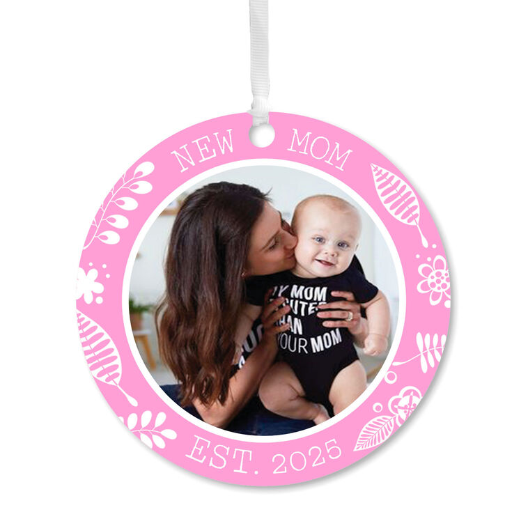 hallmark New Mom Round Metal Personalized Ornament Custom Photo and Text