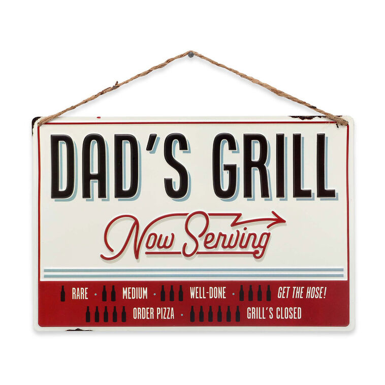 hallmark Open Road Garage Dad's Grill Embossed Tin Quote Sign